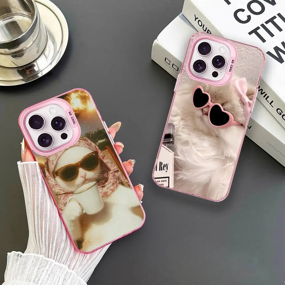 

Chill Cat Selfie Phone Case For iPhone 16,15,14,13,12,11,Mini,Pro,MAX Pink Matte Shockproof Cover