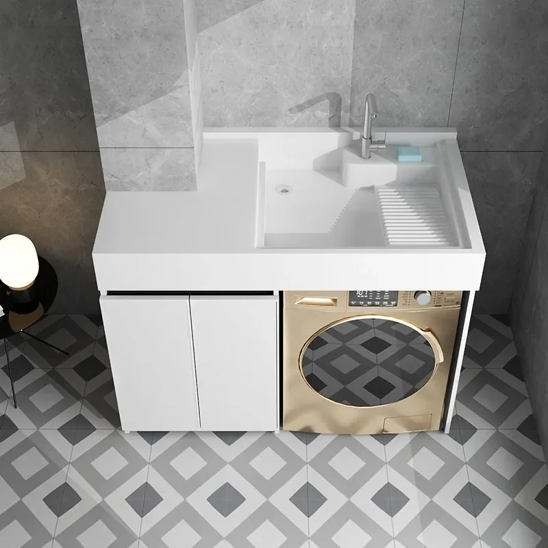 yu-1 Modern Space Aluminum Compact Laundry Cabinet Balcony Sink Washboard Washer Combo Bathroom Furniture mueble bajo lavabo