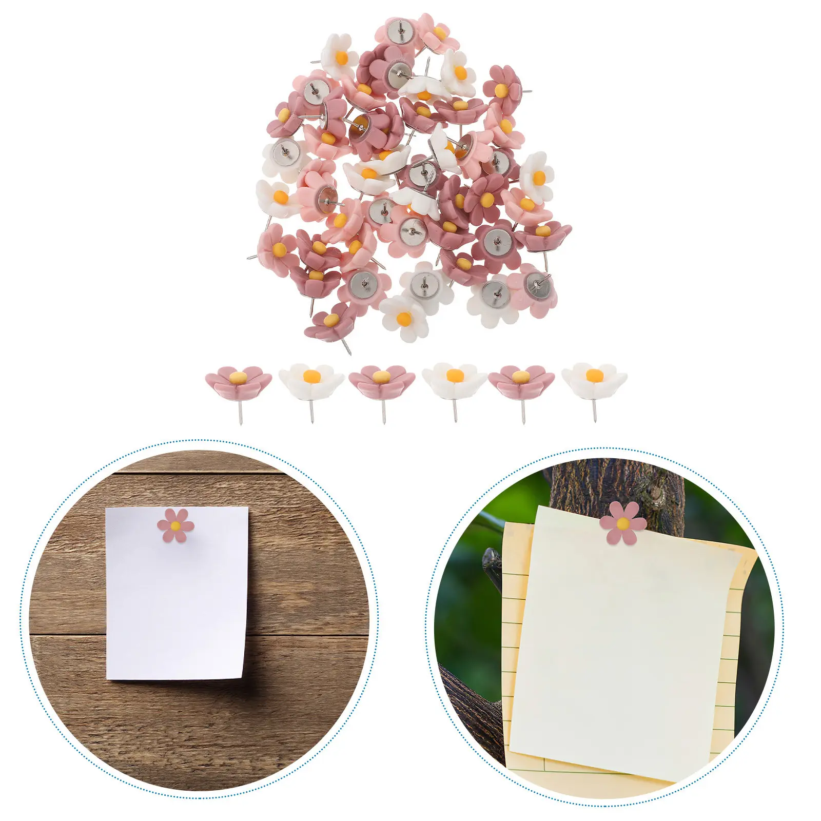 

50Pcs Flower Decorative Pushpins Sturdy Resin Metal Thumbtacks for Photo Display Pins Message Board Soft Board Craft Projects