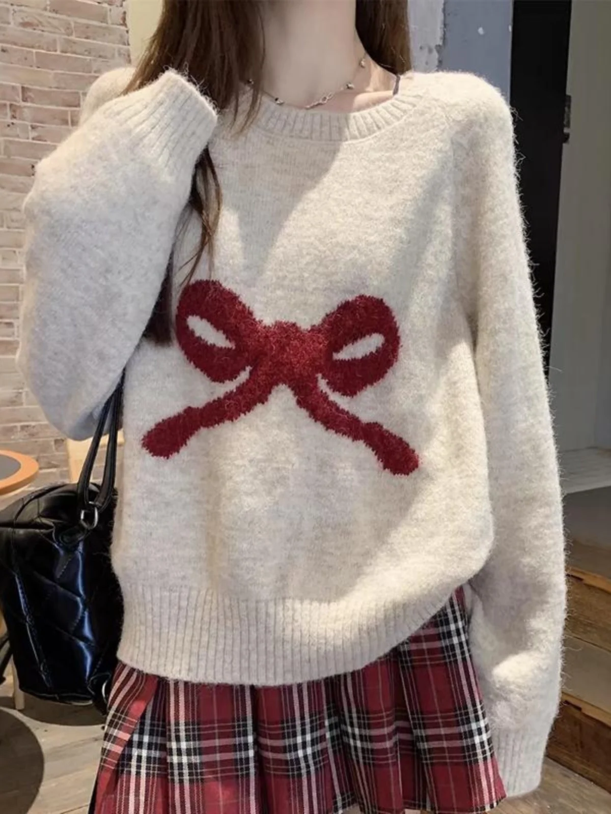 

Милый круглый пуловер с узлом, женский свободный вязаный топ, осенний новый удобный дышащий мягкий свитер...