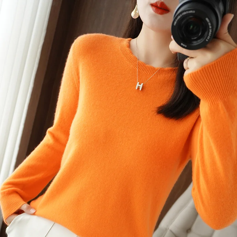 

2023 new women's cashmere pullover casual solid color pullover fashion women's spring and autumn multi-color optional soft and c