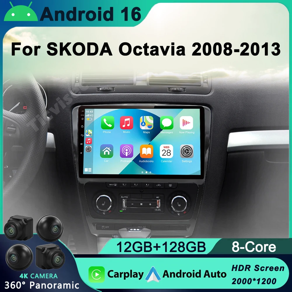 

Android 16 Car Radio for Skoda Octavia 2 A5 2004-2013 Multimedia Video Player Navigation 2Din Stereo DVD Carplay Audio Head Unit
