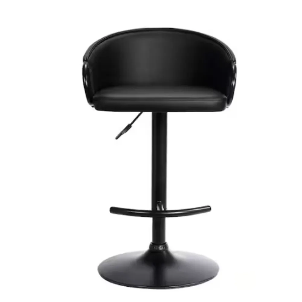 Adjustable Black Faux Leather Swivel Barstool in Black Powder Coated Finish