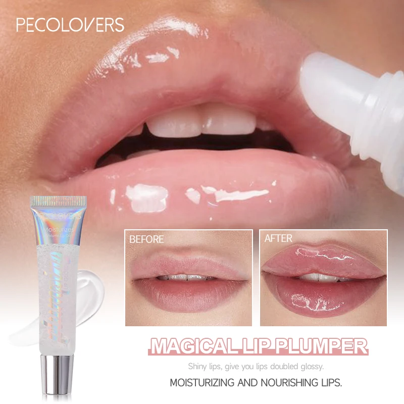 PECOLOVERS Lip Gloss Moisturizing Lip Plumper Gloss Bomb Universal Lip Luminizer Long Lasting Glitter Liquid Lipstick 10 Colors