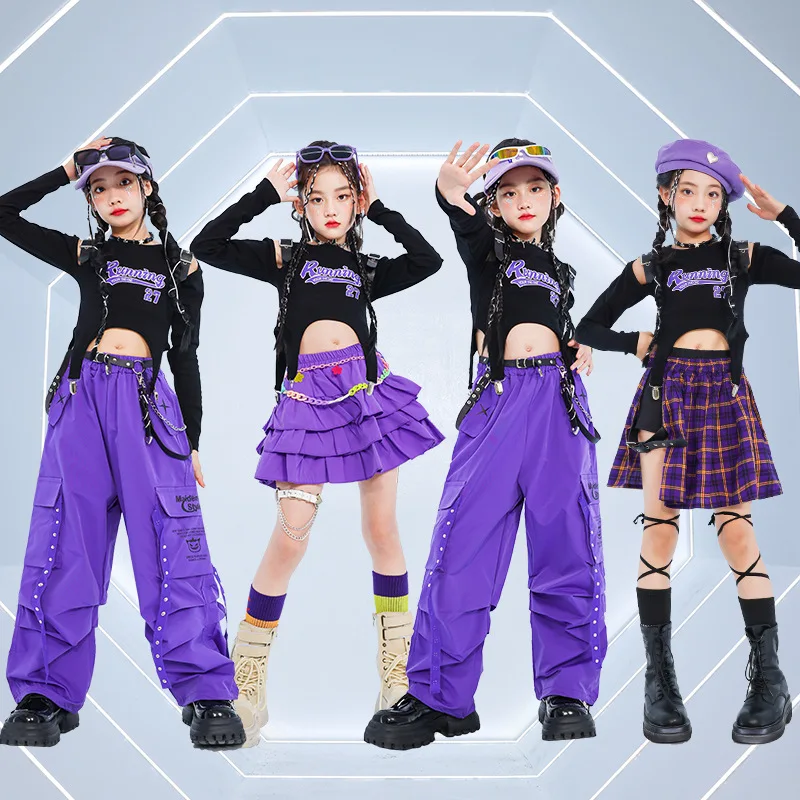 Hip Hop Kpop Anzüge Mädchen Jazz Kinder Street Dance Performance Hip-hop Kleidung Farbe Passenden Kühlen Breite Bein Hosen drop Verschiffen