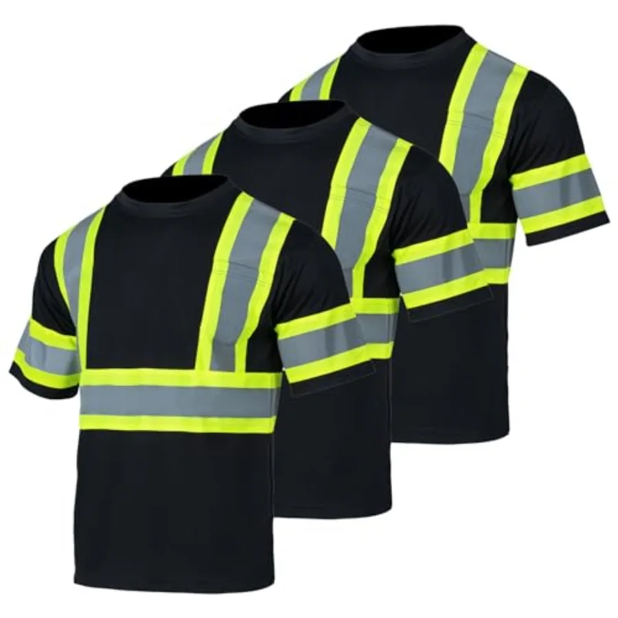 

3pcs Safety Reflective High Visibility Shirts for Men ANSI Class 3 Hi Vis Construction Work T Shirts Short Sleeve