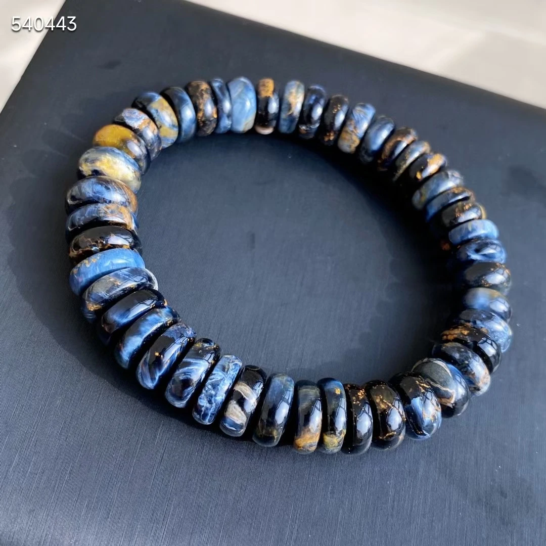 

Natural Blue Pietersite Beads Bracelet Bangle Chatoyant Cat Eye 11.2mm Namibia Certificate AAAAA