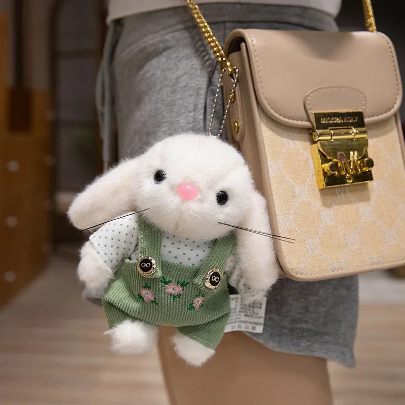 Stuffed Animals Plush Gardener Dressed Little Rabbit Doll Hat Cute White Rabbit Backpack Pendant Brithday Souvenir for Friends