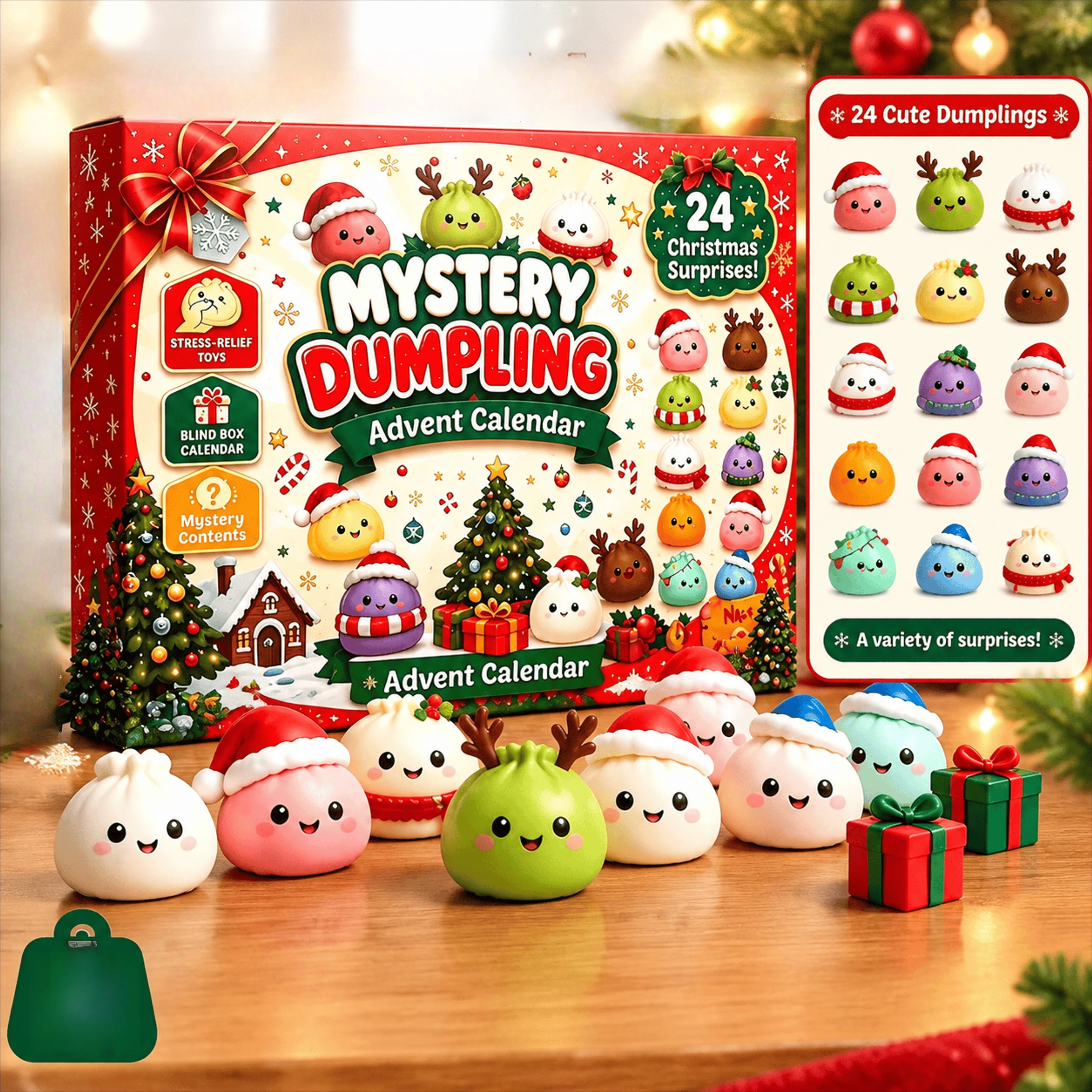 Squishy 2026 New Christmas Advent Calendar, 24 Days Countdown Surprise Box, Squeeze Sensory Gift Dumpling Slow Rebound Squishies
