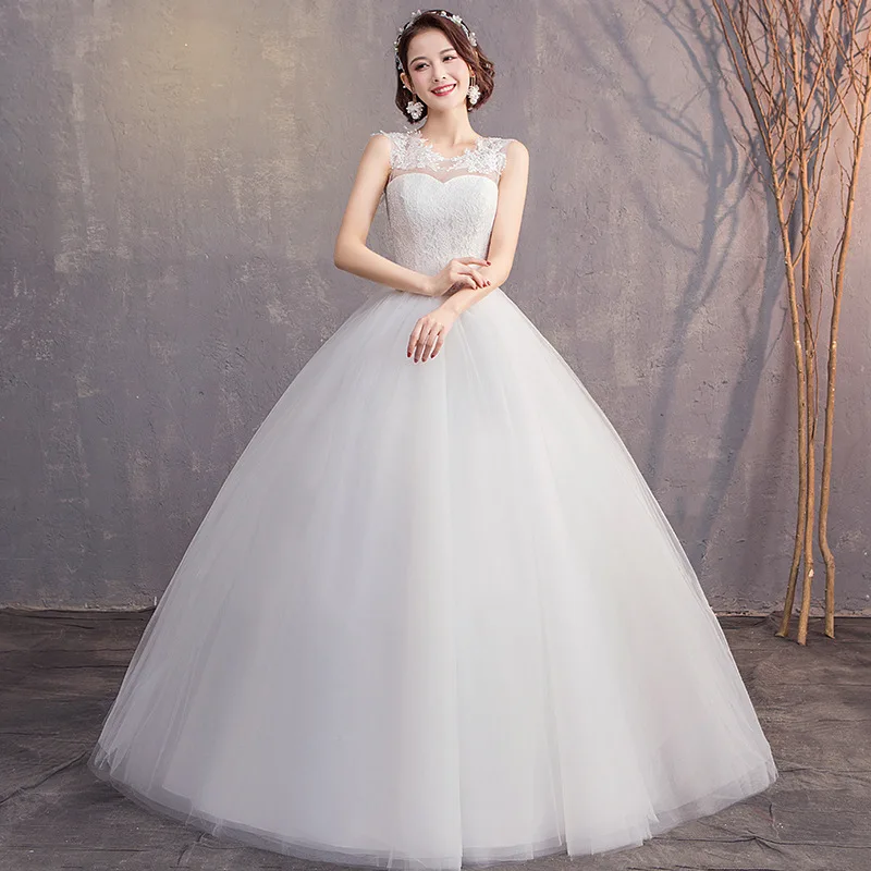 Ball Gown Wedding Dresses Sleeveless Lace Bride Dress Pure White Simple Princess Wedding Gowns Plus Size Vestido De Noiva