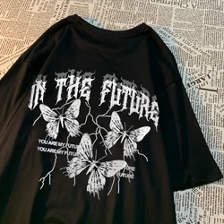 Camisetas de mariposa negra oscura en el futuro, camiseta transpirable de Hip Hop para hombres y mujeres, camiseta holgada para parejas, camiseta Harajuku para parejas