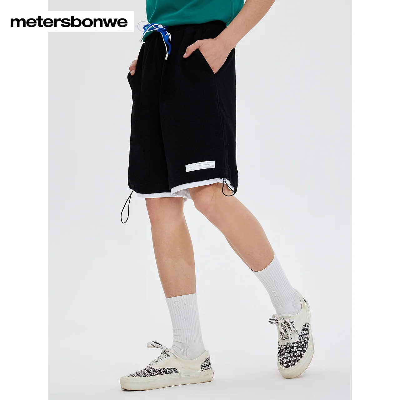 Metersbonwe-2024 New Summer Knitted Shorts For Men, Loose Trendy Pants With Contrast Drawstring, Brand Sweatpants