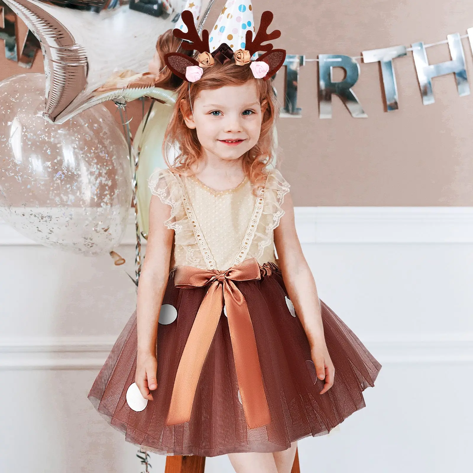 1 zestaw Dziewczynki Deer Tutu Fluffy Skirt Deer Cosplay Headband Costume Dress Up Kids Dance Tulle Skirt Elk Headband Set Christmas deco