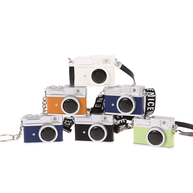 Dollhouse Mini Camera Keychain SLR Camera Model W/Shutter Flash Camera Keyring Bag Pendant Necklace Pendant Doll Dress Up Toy