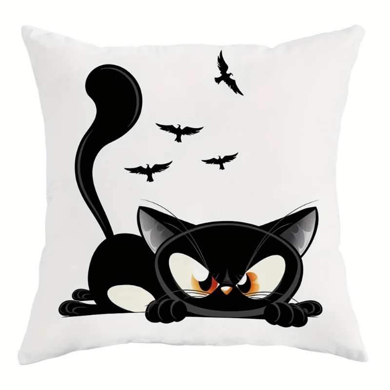 Halloween Cushion Cover Black Cat Throw Pillow Covers For Living Room Bedroom Sofa Decor Home Office Decorative Pillowcase Gifts