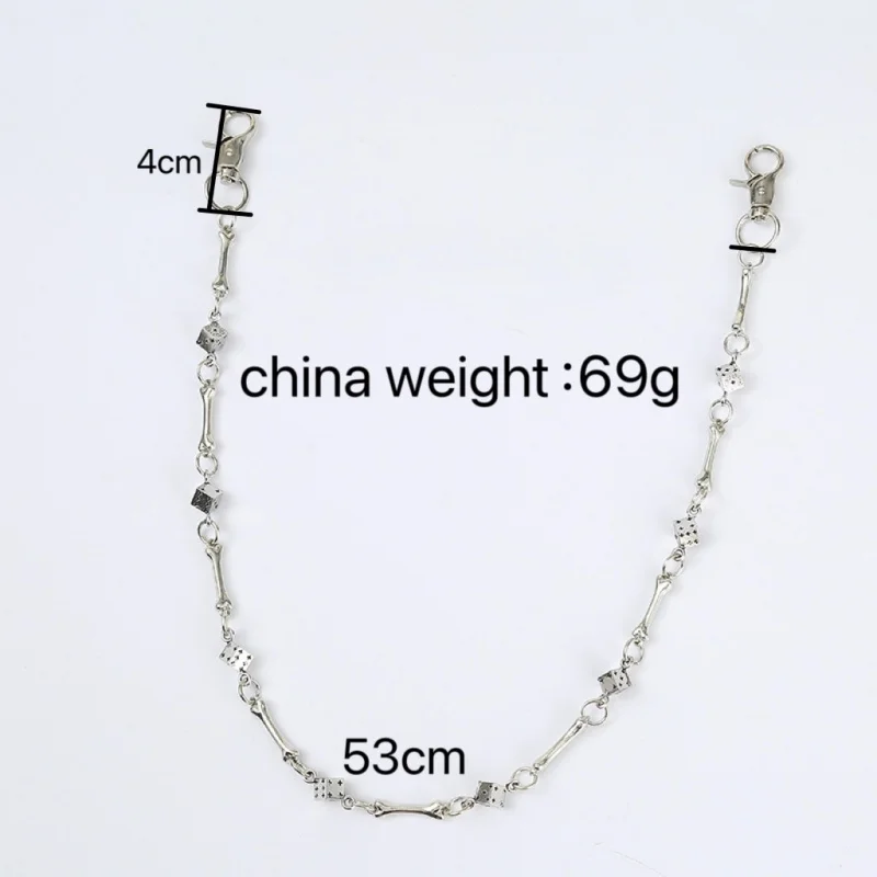 Punk Rock Hip-hop Unisex Dog Bone Dice Pants Chain, Men Women Jeans Waist Jewelry, Multi-layer Wallet Charm key Chains Accessory