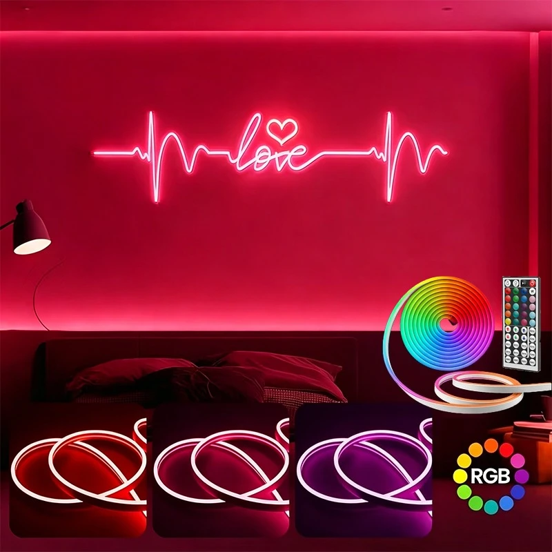 RGB LED Neon Strip Lights with 44Keys IR Remote Control, 5V USB , Multi-Color Mode Led Neon Light for Bedroom