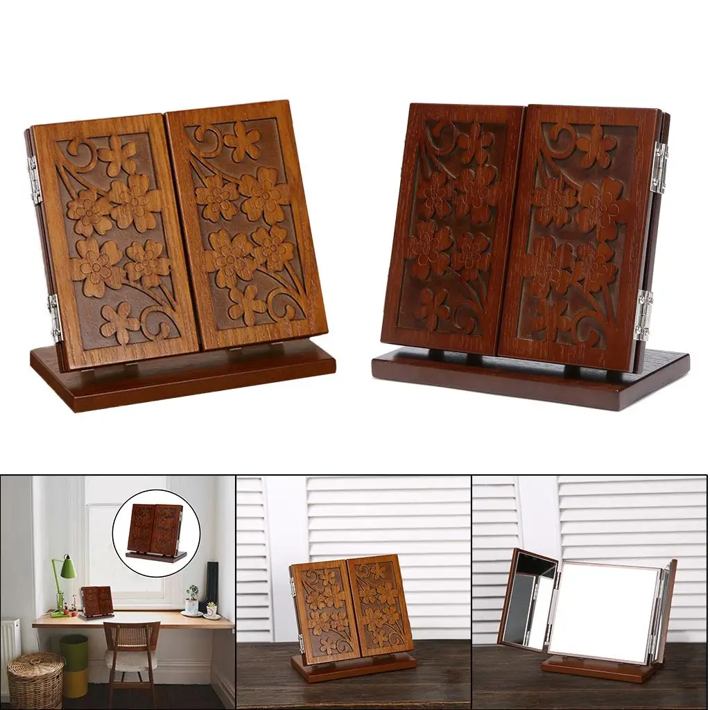 Chinese Style Wood Cosmetic Mirror Three-sided Dressing Mirror Lover Gifts