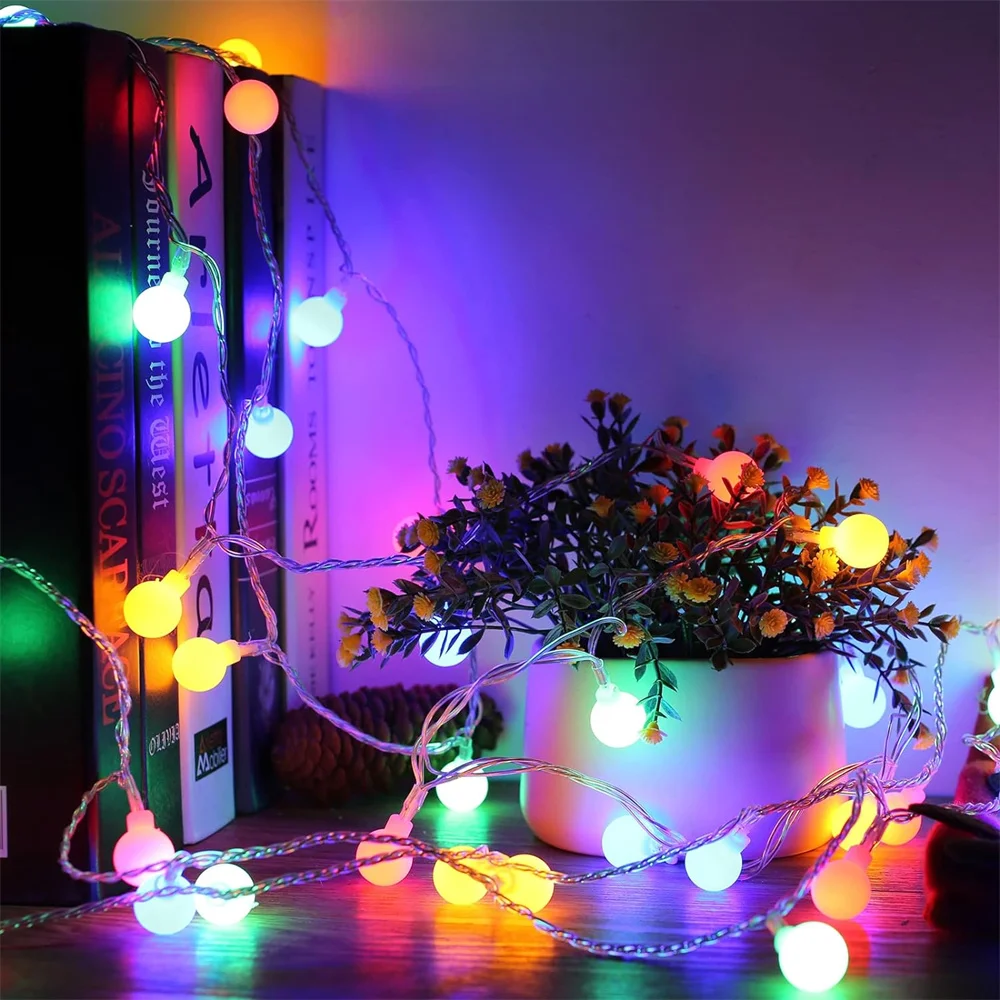 10M RGB 100 Ball LED Wreath Outdoor Lighting With Plug 8 Fairy Light Modes For Indoor Wedding Party Decoration Christmas