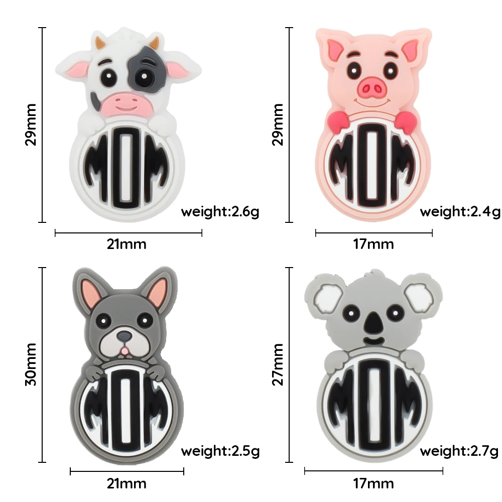 10pcs Silicone Beads Lovely Cartoon Animal Free BPA Nipple Dummy Holder DIY Pacifier Chain Accessories Chewable Teething Toys