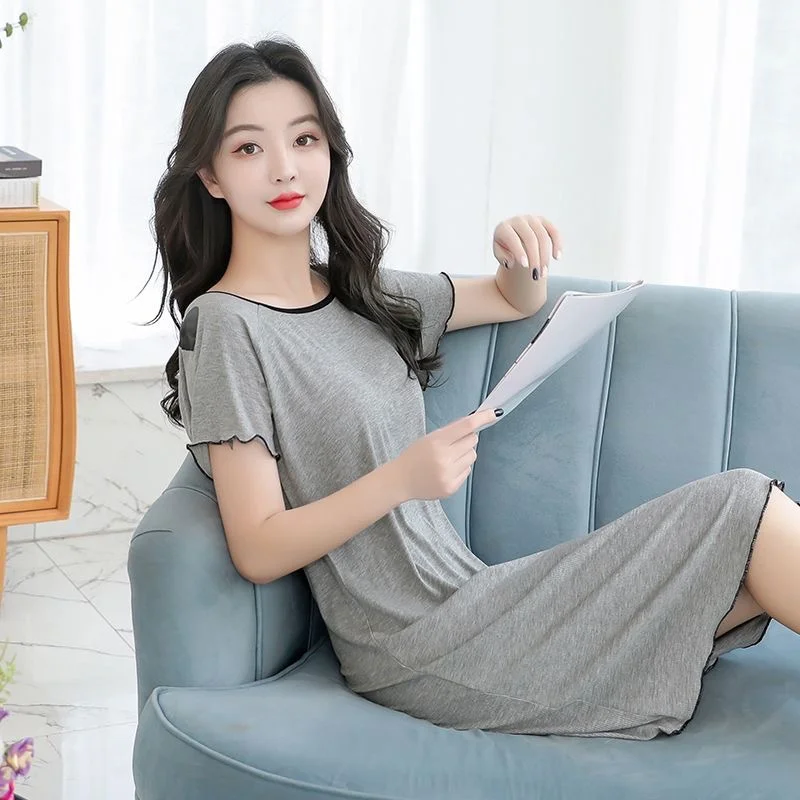 

Modal Short Sleeve Halter 2024 Summer New Fashion Sexy Cool Nightdress Thin Summer Ice Silk Pajamas Women Can Wear Dress