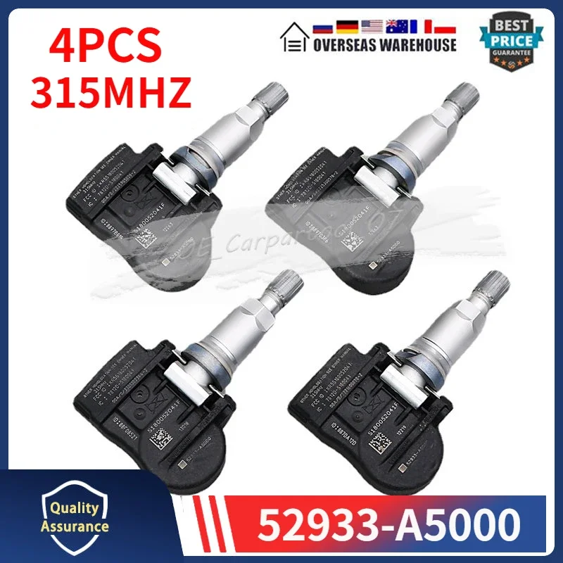 315MHZ TPMS Car Tire Pressure Sensor 4Pcs 52933-A5000 For Hyundai Accent Sonata Elantra GT Kia Forte Soul 52933-2M500 529333N000