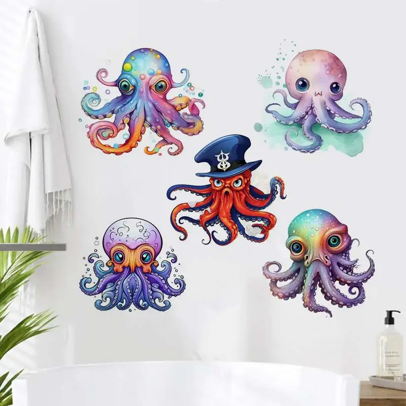 Cartoon Octopus Marine Life Wall Sticker Removable Home Decoration Decals for Bedroom Kitchen Living Room Walls Decor