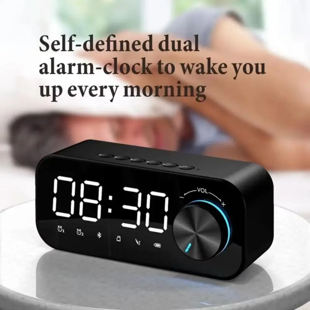 High Volume Bluetooth Speaker Portable Design Small Size LED Alarm Clock Clock Function Super Bass 2 in1 Bluetooth Speakers