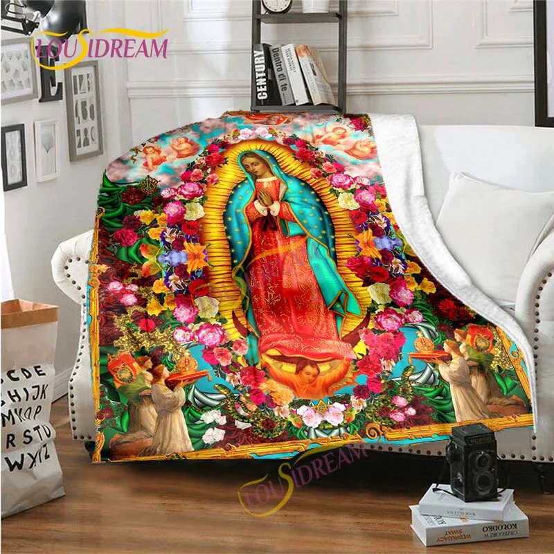 Multi Size Art Kind Blessed Virgin Mary Soft Flannel Jesus Mother Home Bedroom Bed Cozy Home Hiking Four Seasons Warm Blanket