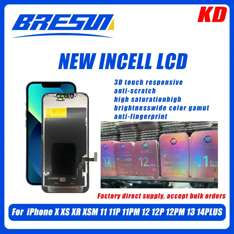 KD INCELL LCD For iPhone X XS XR XSM 11 12 PM Display 3D Touch Screen Digitizer For 13 13 Mini 14 14 Plus  LCD Replacement Part