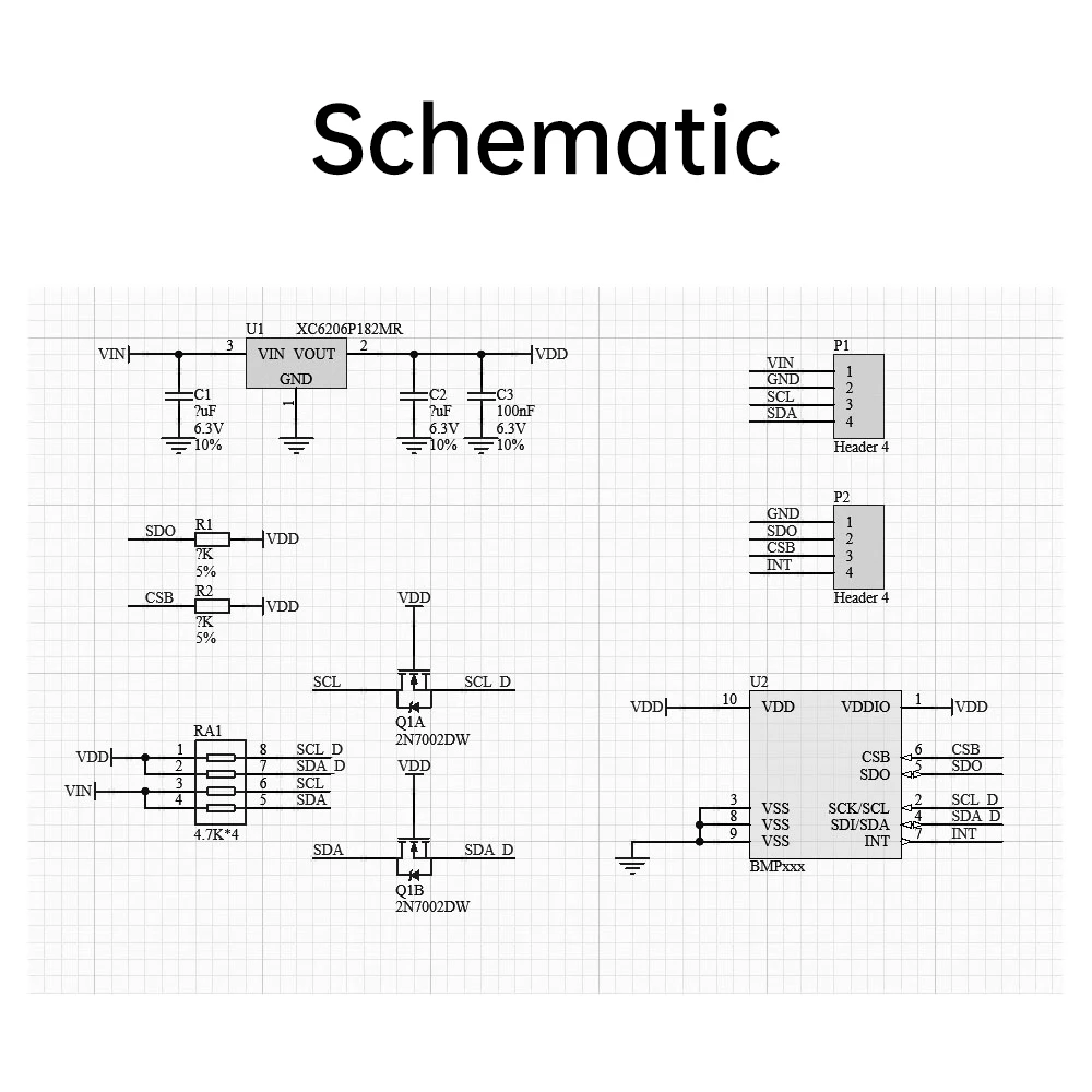 DC 2.0-5.5V BMP580 Atmospheric Pressure Temperature Sensor Module IIC SPI Compatible with BME280 BMP388 30~1250hPa