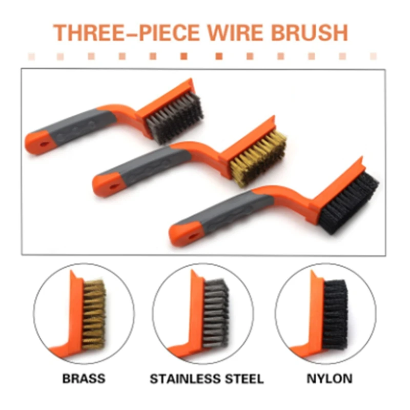 3Pcs Wire Brush Cleaning Brush Set Nylon Brush Dirt Paint Scrubbing Stripper Brush With Soft Wide Curved Handle Grip