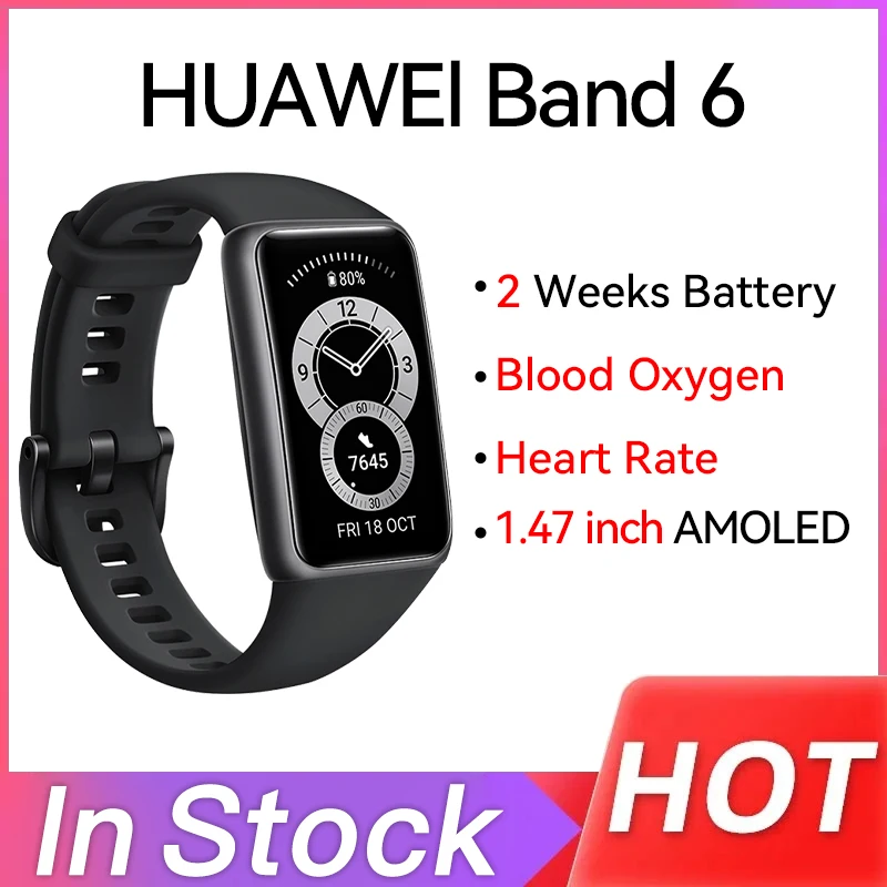 

New Huawei Band 6 Smart Band 1.47'' Screen Blood Oxygen Heart Rate Tracker Sleep Monitoring 14 Days Battery life Bracelet