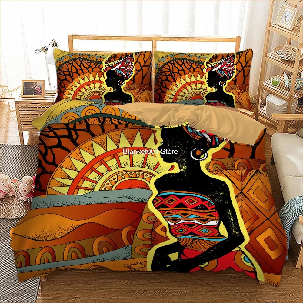 

African People Bedding Set Woman Duvet Cover Twin Full Queen King Size Home Textiles Red Orange Bedclothes 3PCS Dropshipping