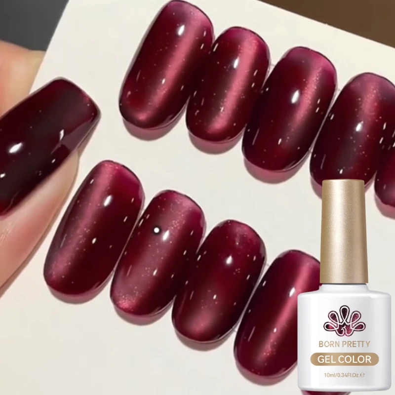 

BORN PRETTY Autumn Berry Red Cat Magnetic Eye Gel Nail Polish 10ml Brown Coffee Glass Beads Soak Off UV LED Nail Art Manicure