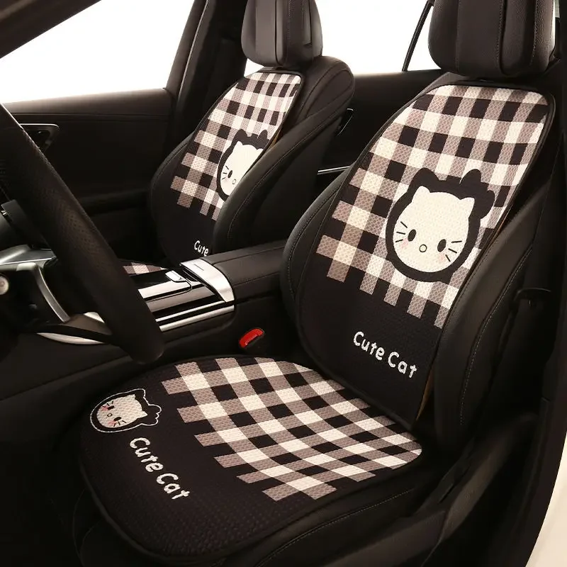 HelloKitty Car Cartoon Honeycomb Breathable Cushion Set Kawaii Black and Yellow Plaid Non-slip Seat Cover Universal Cushion