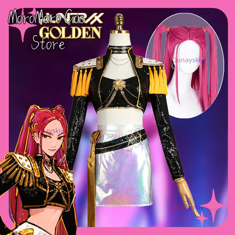 

Костюм Миры для косплея Kpop Охотники на демонов, розовый парик для женщин, одежда, золотой костюм для ролевых игр, карнавальный костюм на Хэллоуин