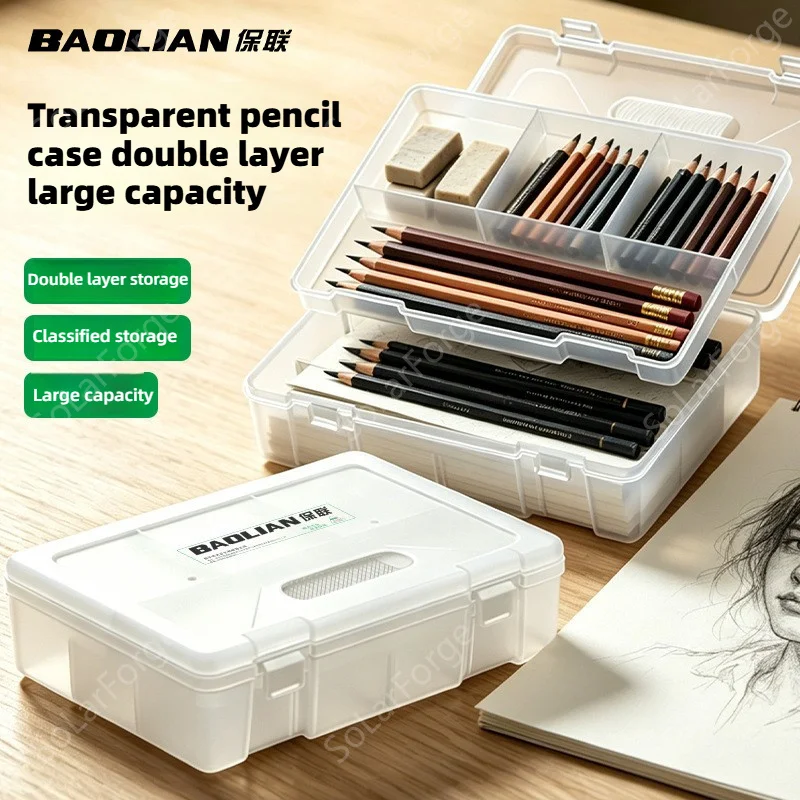 

Transparent 1 / 2 layers Storage Container Plastic Dustproof Box Stationery Jewelry Portable Large Capacity Organizer Supplies