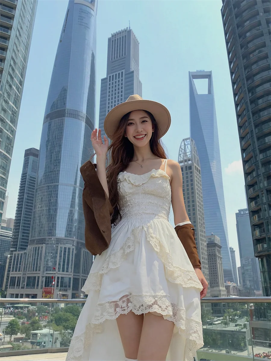 レディースドレス Aライン レースアップ フリルエッジ オンブレ ローカット シャイニー サークル パッチワーク 透かし花柄裏地 シルバーチャーム アシンメトリー