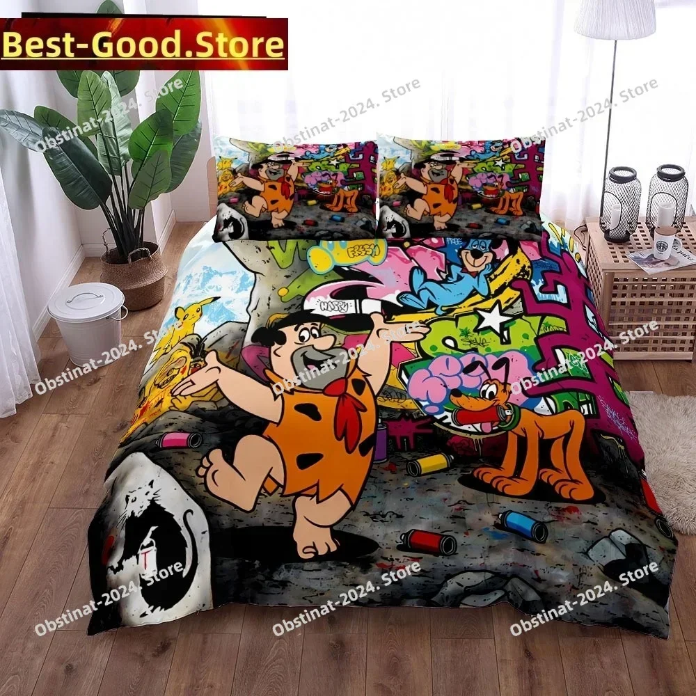 Top Anime The Flintstone Bedding Set Printed single Comforter Quilt Bed Cover Duvet Cover Pillow Case 3 Pieces Kids Adult Size
