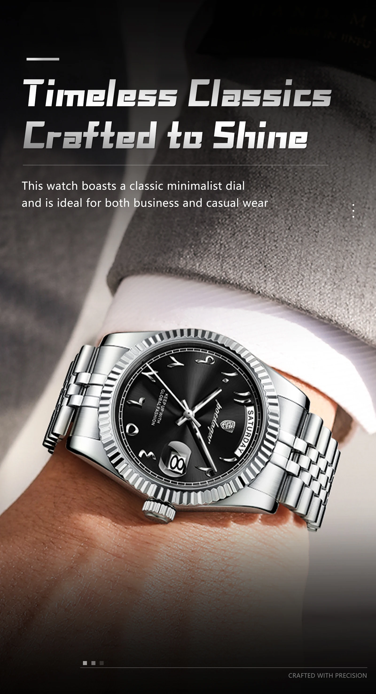 POEDAGAR Modische Casual Herrenuhr Wasserdicht Edelstahl Herren Armbanduhr Datum Wochentag Quarz Business Herrenuhren Reloj Hombre – Detail 4