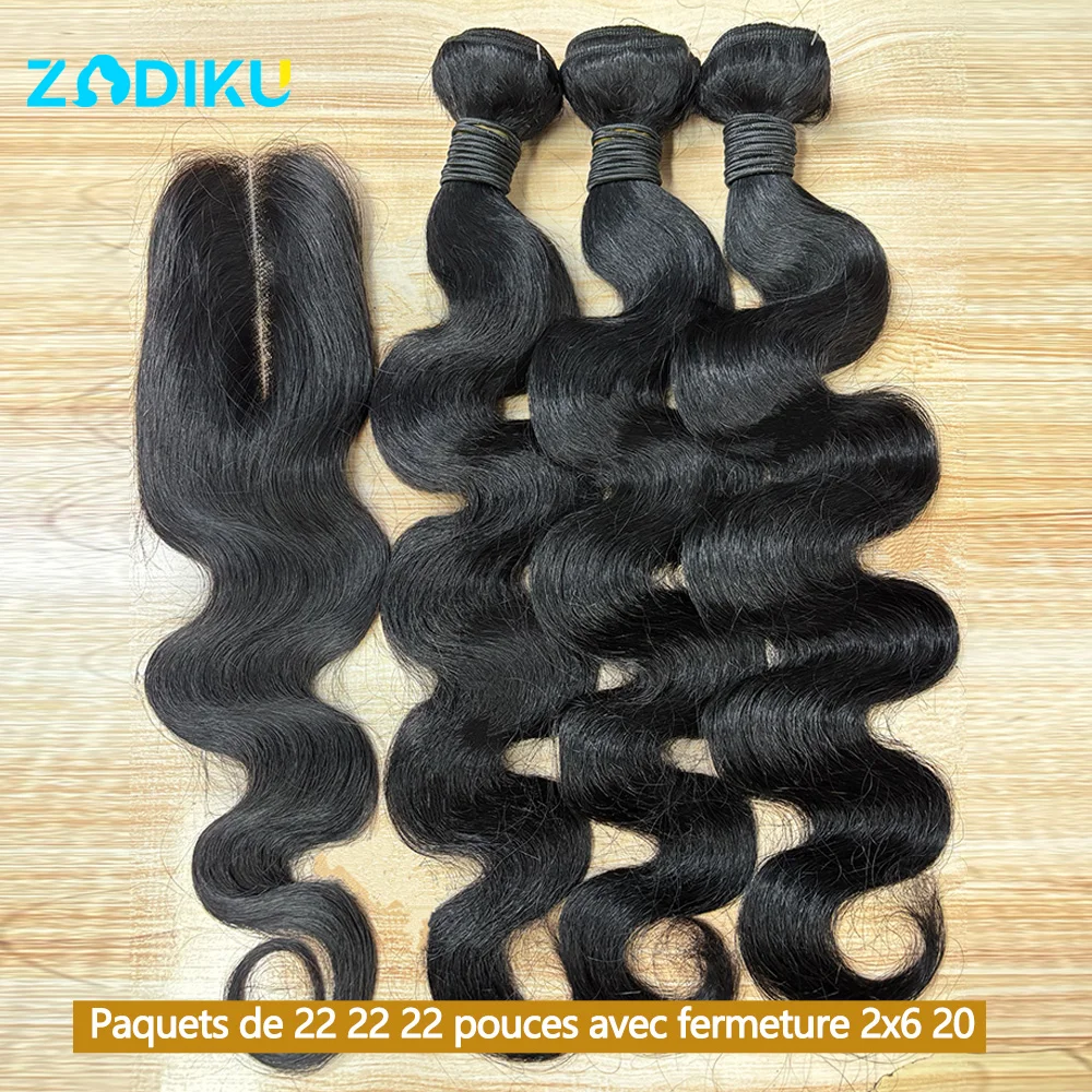Paquets de vague de corps cheveux humains avec fermeture paquets de cheveux bruts 100% cheveux humains 3/4 paquets de cheveux humains brésiliens 2x6 fermeture de dentelle Hd