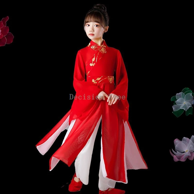 2024 traje de dança clássica infantil estilo nacional menina antiga dança fluida vestido de gaze estilo chinês vestido de desempenho