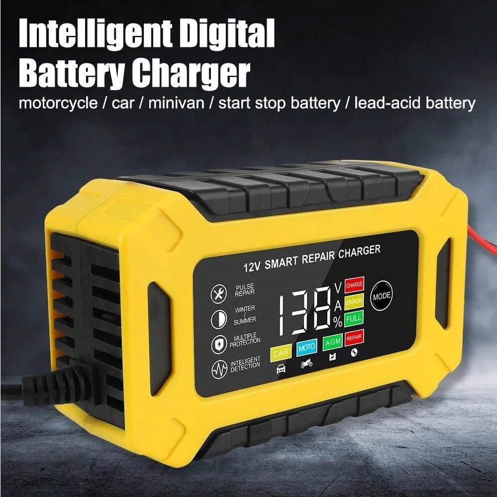 12V 6A Battery Charger Smart Fast Charging for Car Batteries 7-Stage Charge Pulse Repair for AGM GEL WET Lead Acid