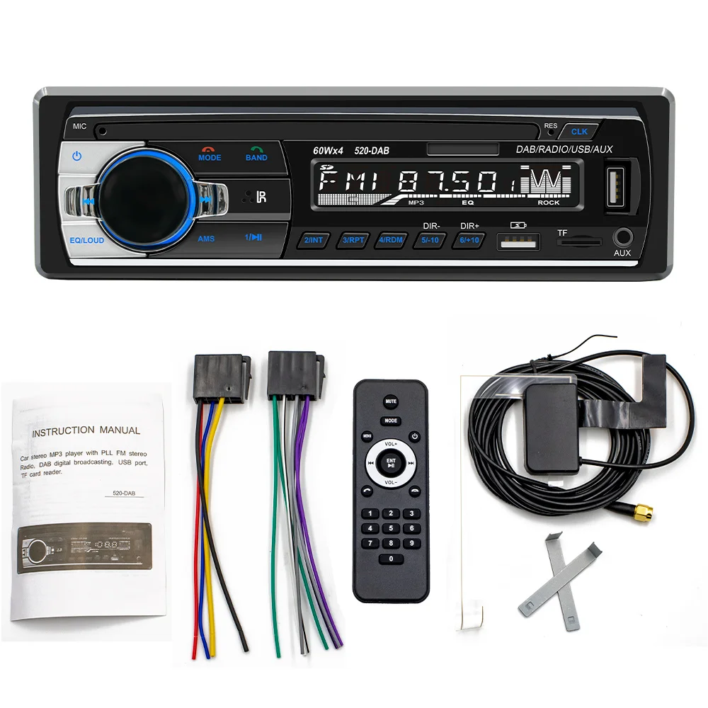 DAB FM AM Autoradio Autoradio 1 Din Audio Stereo lettore MP3 supporto USB TF Bluetooth