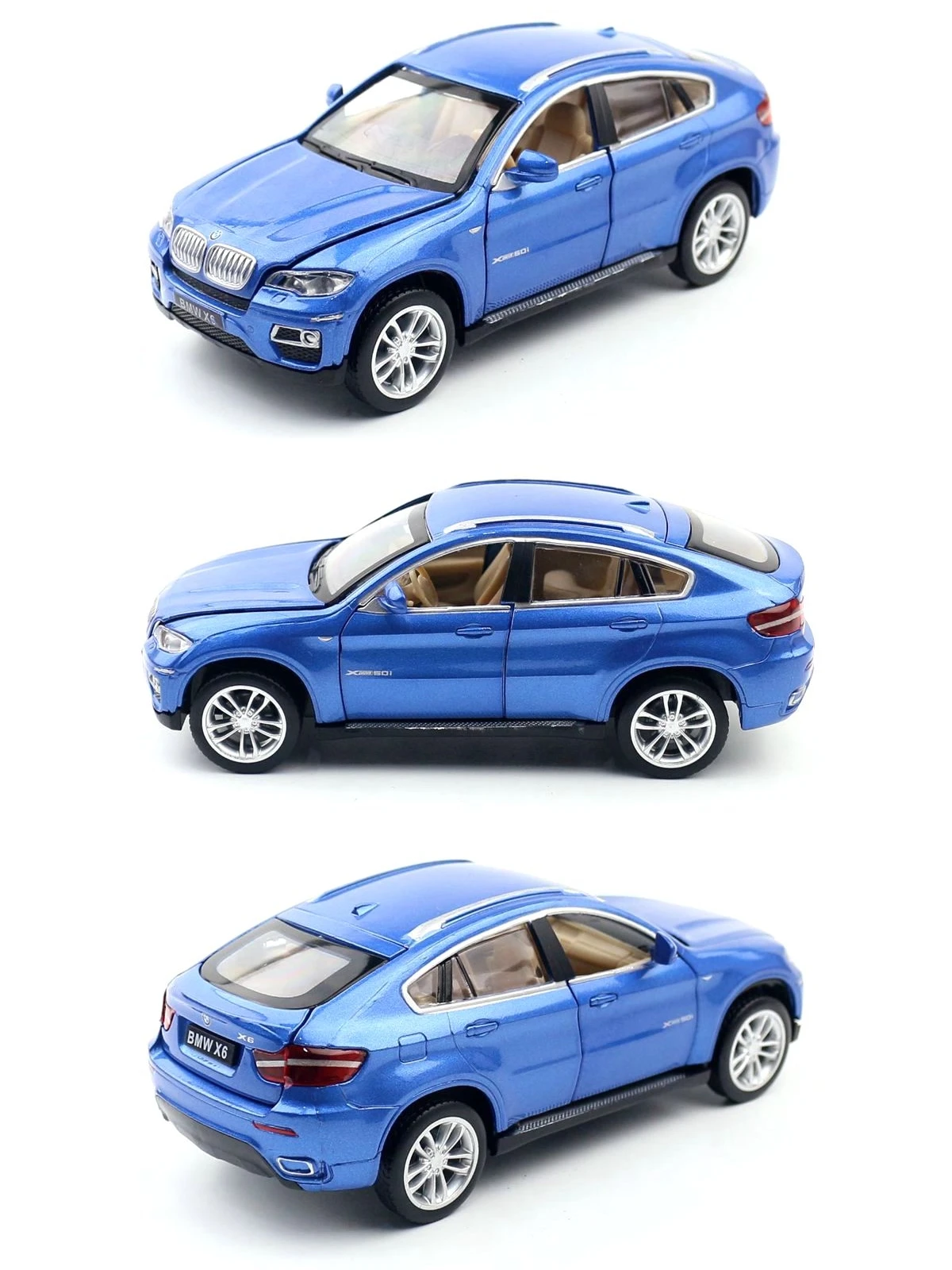 BMW X6 SUV dehors Diecast Alloy Metal Miniature Toy, 1:32 Car Model, Rib Back Doors, Openable Collection Gift for Boys Children, 1/32