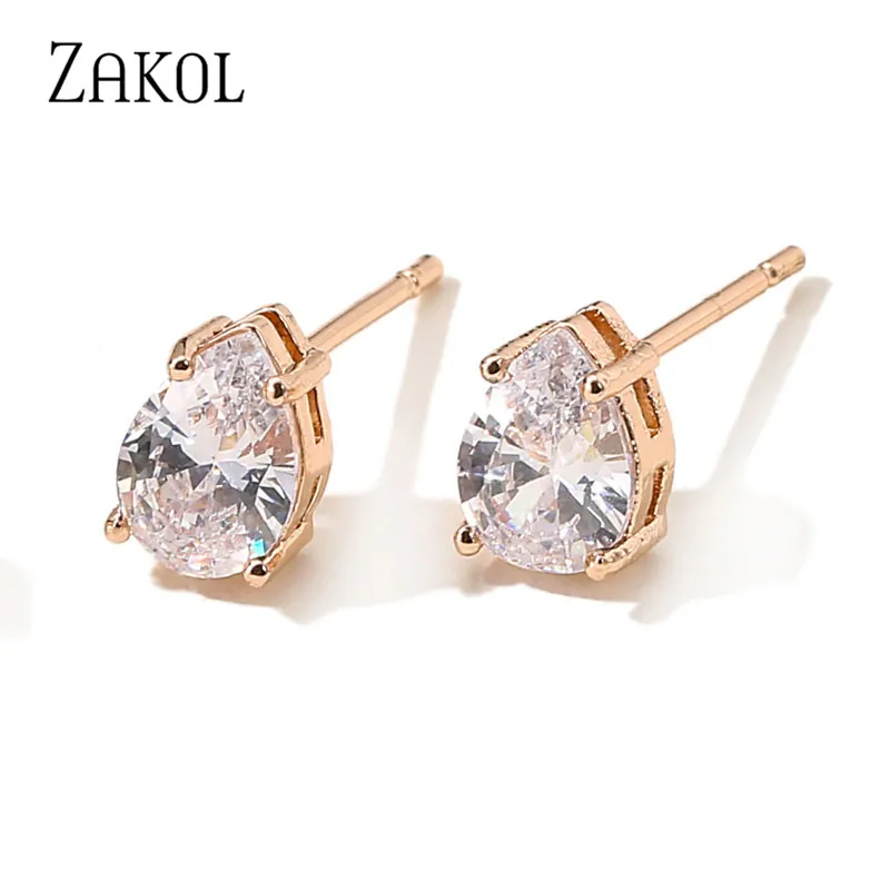 ZAKOL Fashion Water Drop Zircon Stud Earrings White Color Statement Earring for Woman Girls Jewelry Accessories Gift FSEP2546