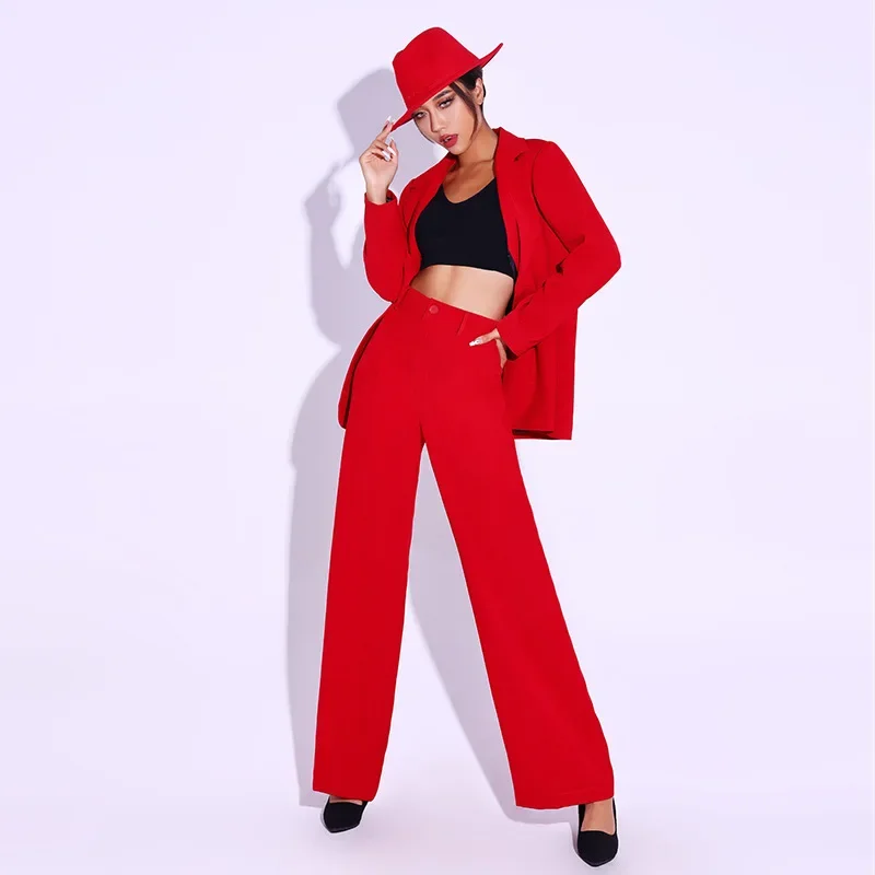 

Jazz Stage Outfit Women Red Suit Jacket Pants Singer Presenter Stage Costume Hip Hop Dance Clothes Festival Street Casual Wear