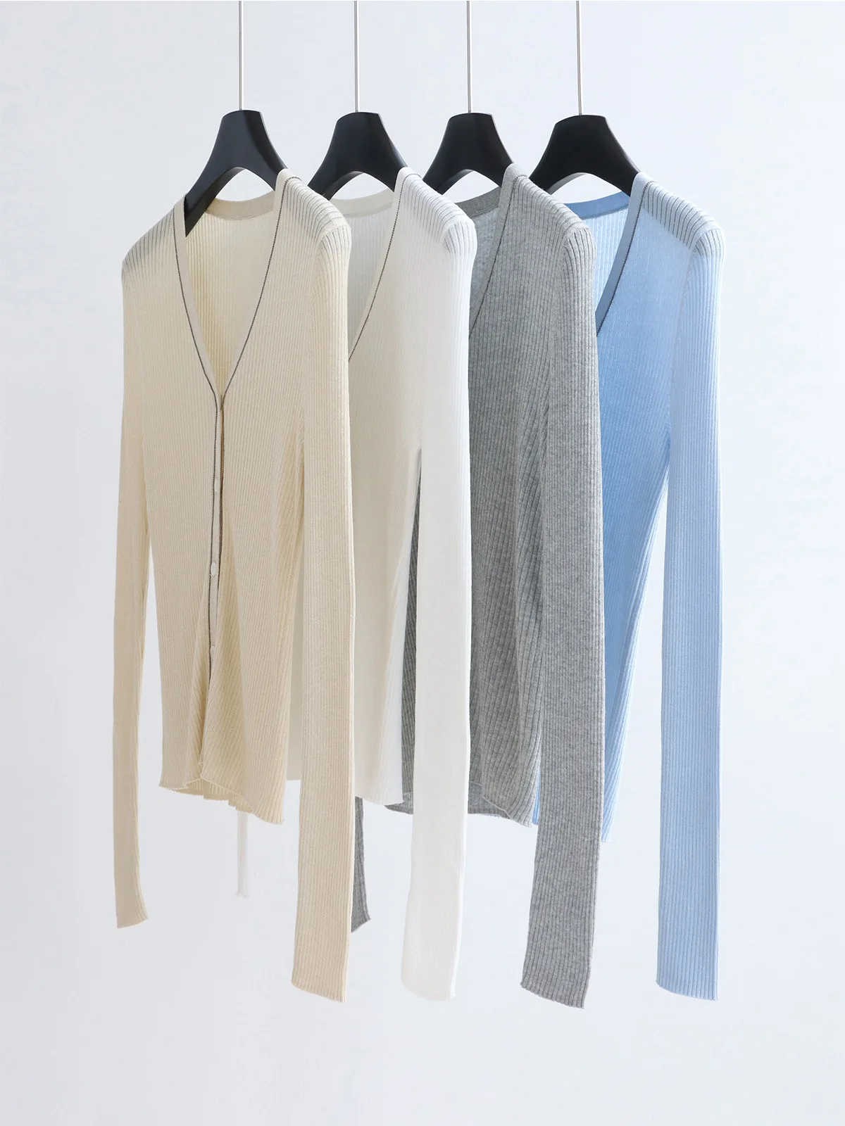 Dave&di Knitted Shirt V-neck Long Sleeved Lyocell Cardigan 26 Early Spring Slim Fit Top For Commuting Simple Exterior For Women