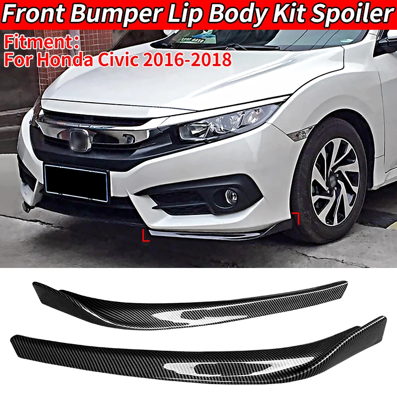 

For 2016-2018 Civic Car Accessories Ront Bumper Lip Splitter Spoiler Body Kit Hatchback Surrounding Corner Carbon Fiber Look